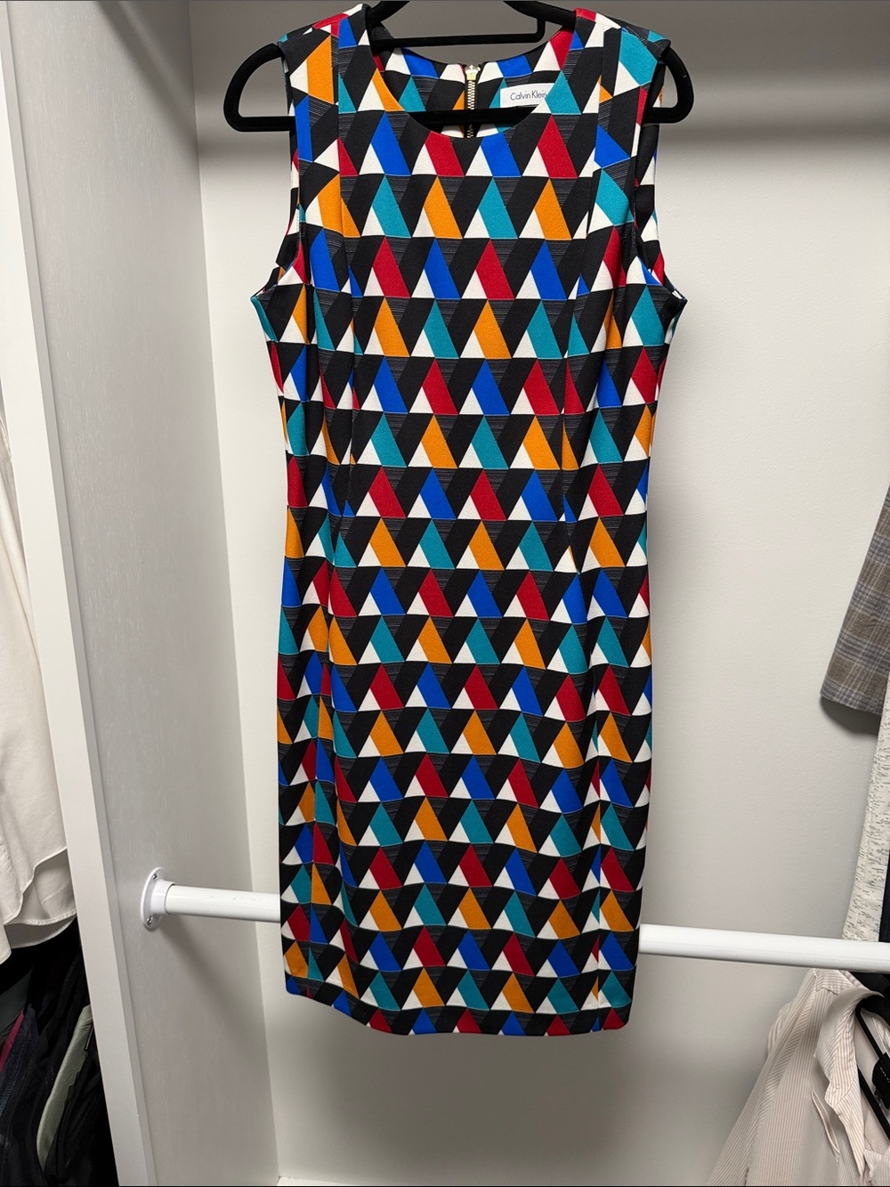 Calvin Klein Multicolor Triangle Sheath Dress - Black, Blue, Red, Yellow, Teal